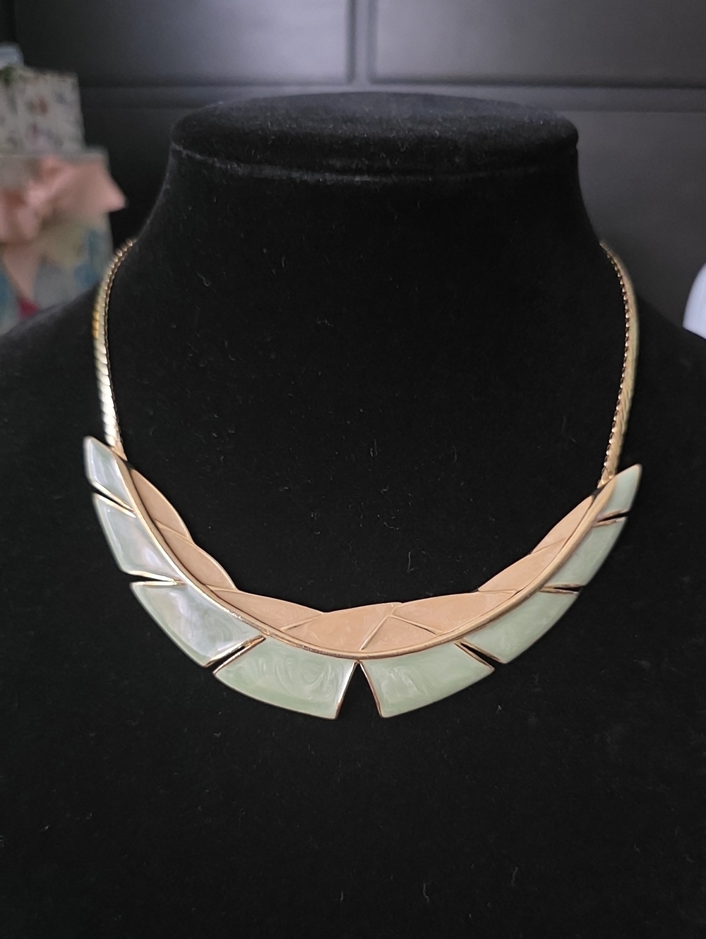 1980 Trifari Enemanel Gold-tone  and Mint Statement Collar Necklace